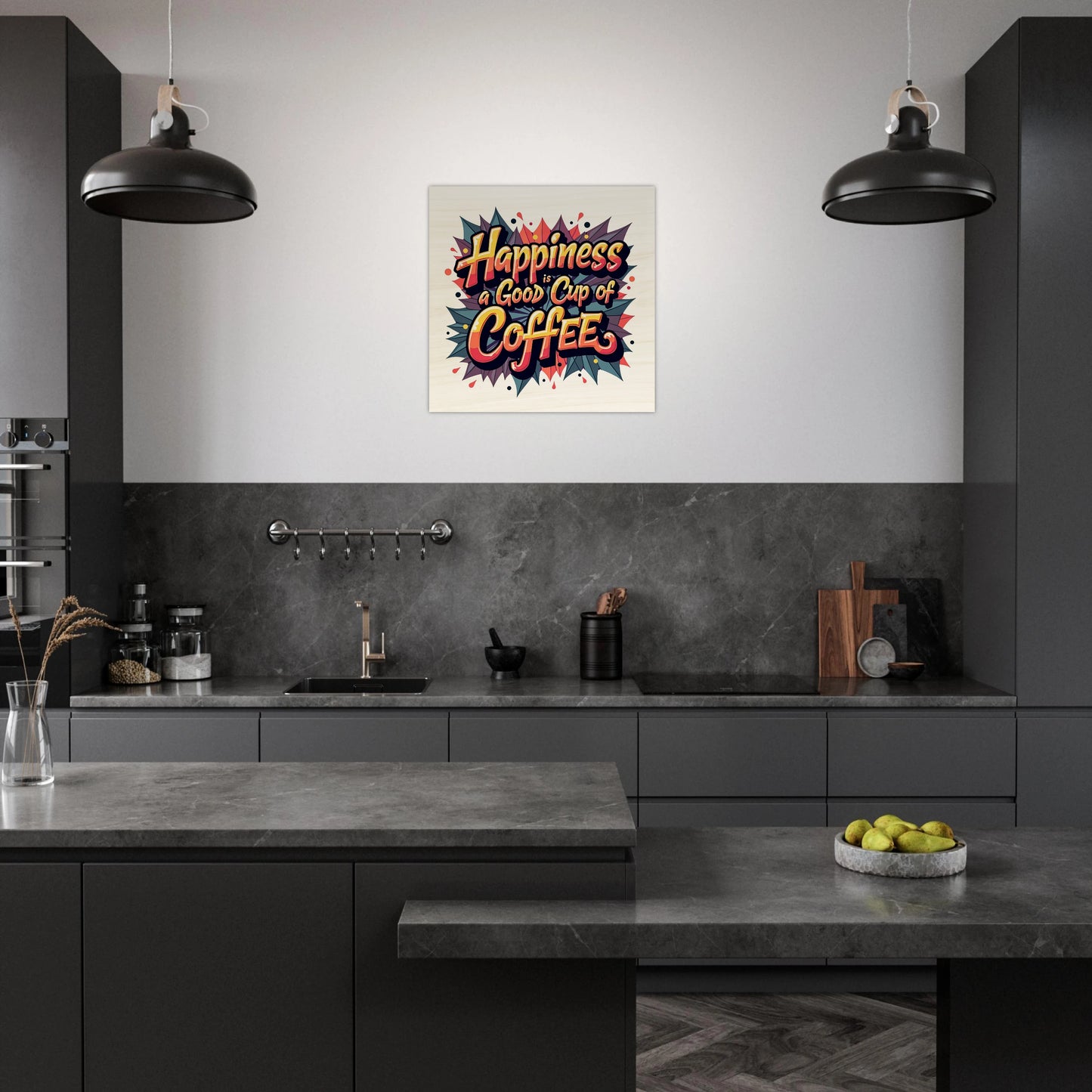 "Happiness Is A Good Cup Of Coffee" Wood Print