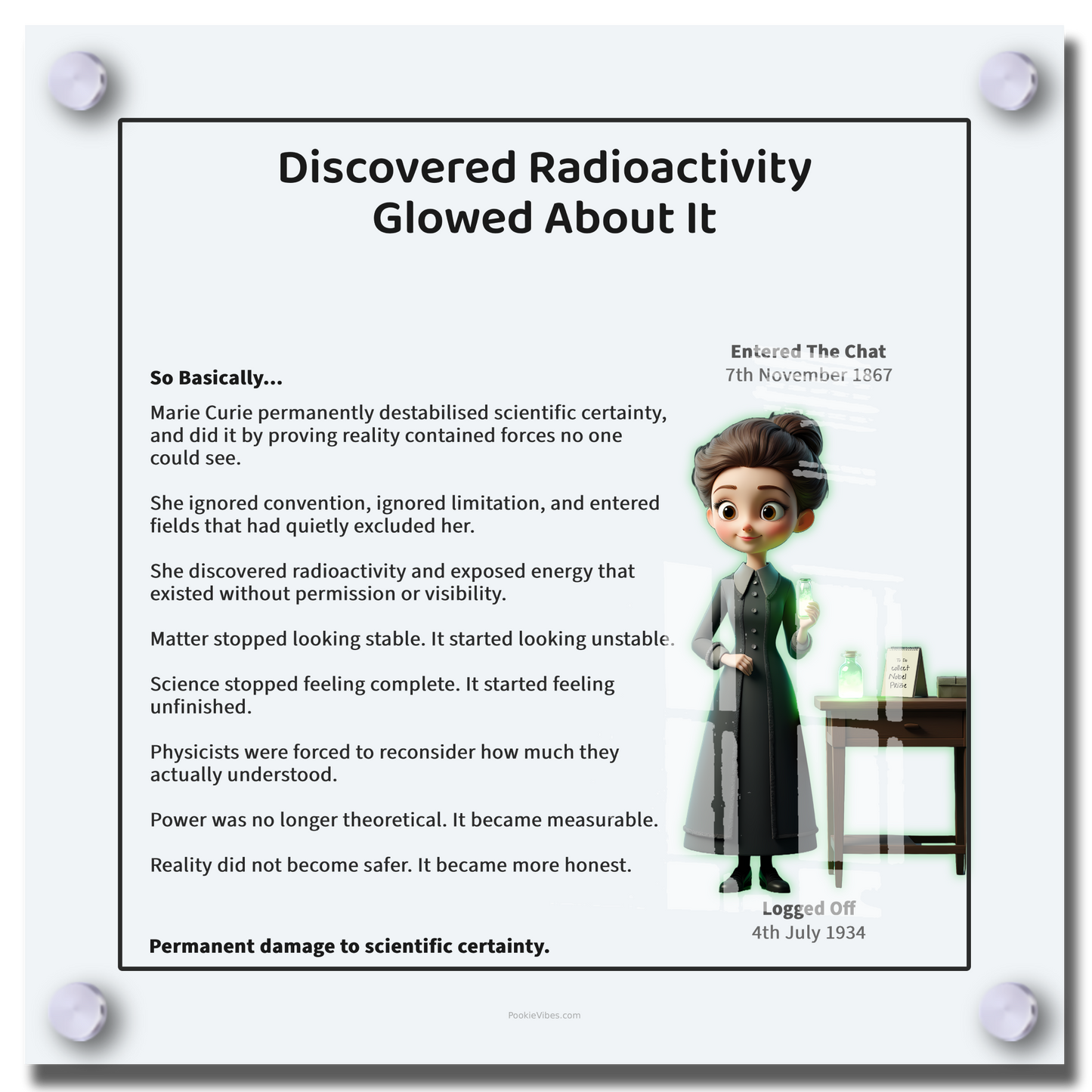 Marie Curie | Discovered Radioactivity. Glowed About It